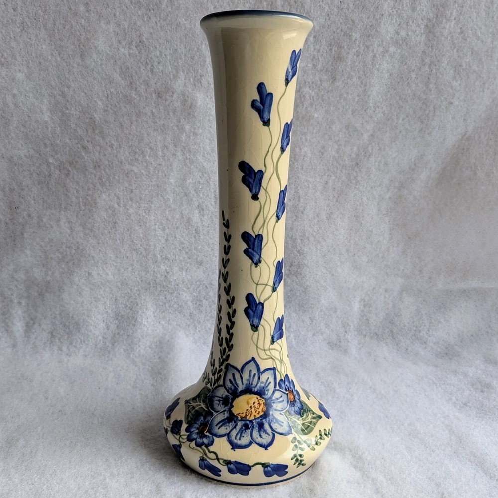 Polish Pottery Tall Vase with Floral Design